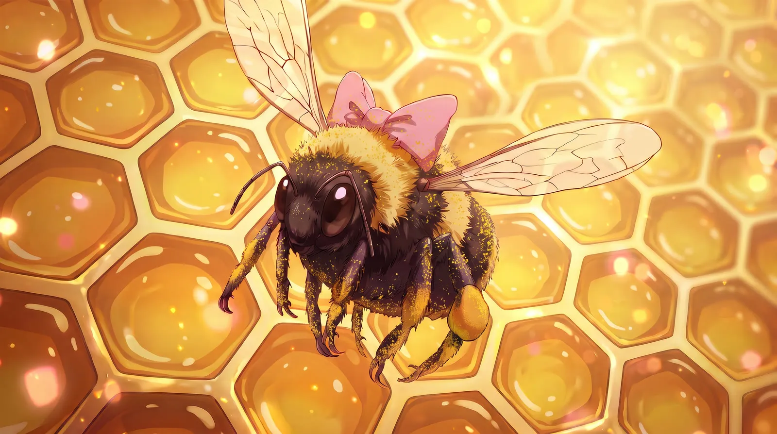 Keyframe 6, edited version: honeycomb made consistent, leg added, pollen added